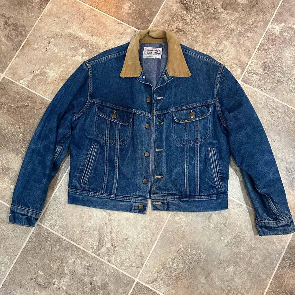 Vintage Lee Denim Storm Rider Jacket with Tan Collar